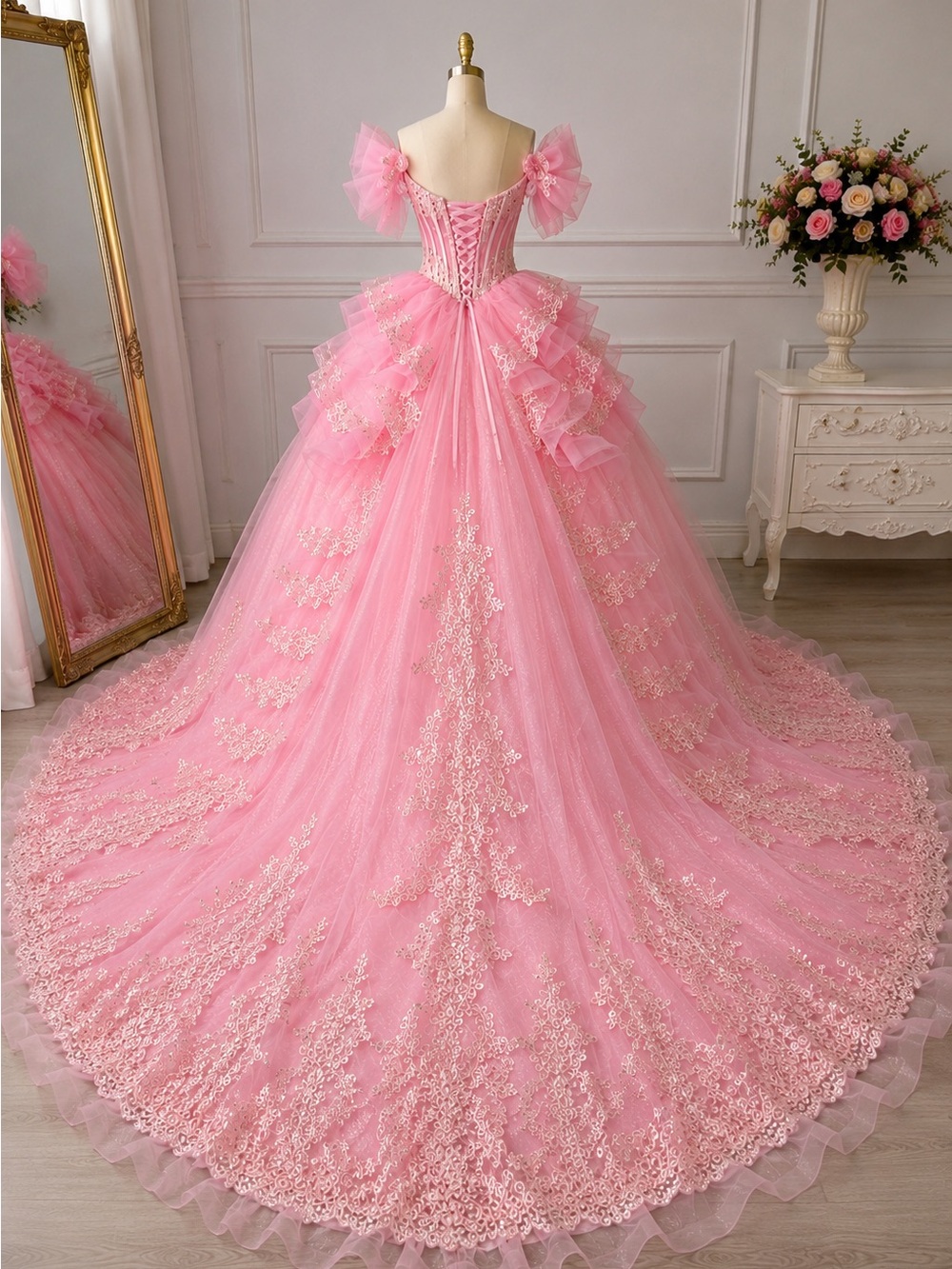 Pink Princess Ball Gown Quince Prom Cosplay Corset Dress Size 6 NWOT - Picture 2 of 16